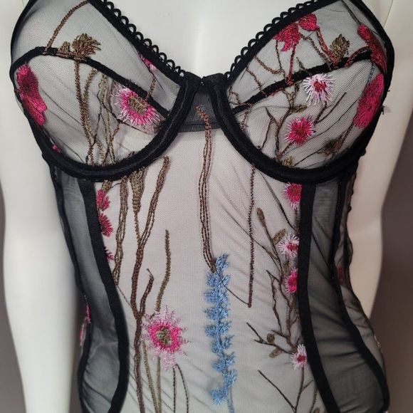Floral Embroidery Sheer Mesh Teddy Bodysuit Lingerie - Picture 4 of 8